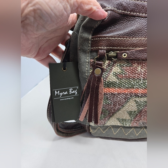 Myra Lugini Shoulder Bag Rixh Canvas & Leather Trim Adj. Strap Rustic Cowgirl - Picture 7 of 15